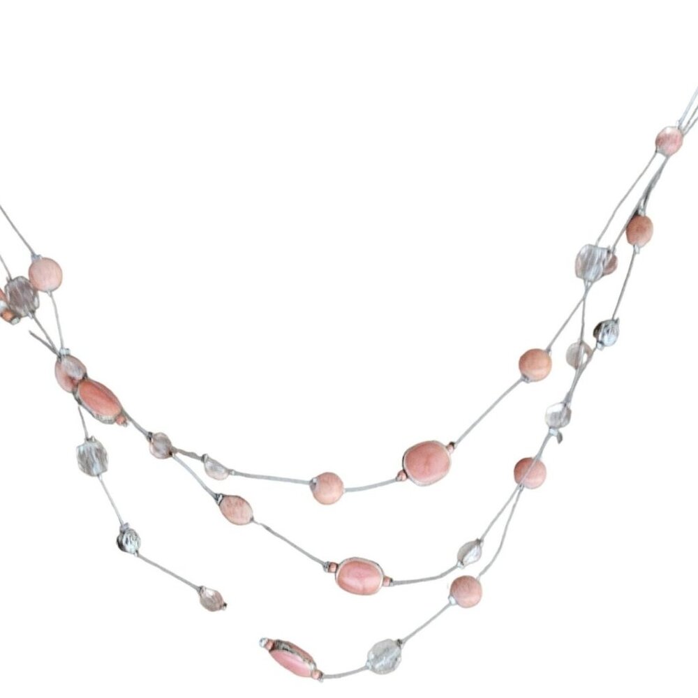 Elegant Pink White Beaded Statement Necklace Multi Strand Fashion Jewelry Women